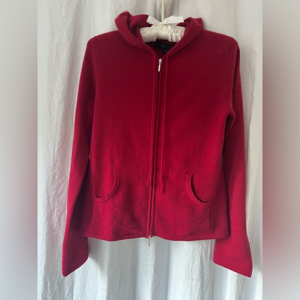 100% Cashmere Zip-front Hoodie Ruby Red